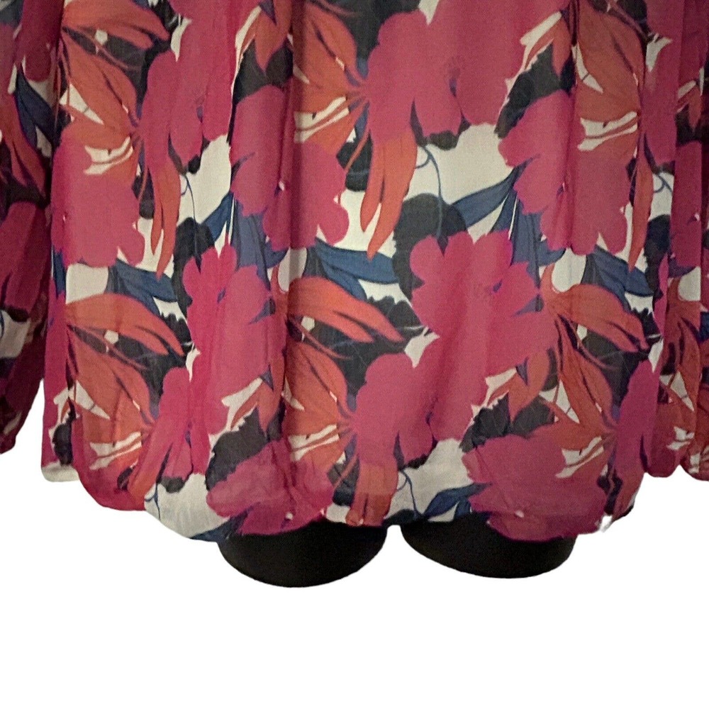 Monroe & Main Chiffon Overlay Pink Floral Blouson Career Dinner Party Guest Top - Picture 12 of 16